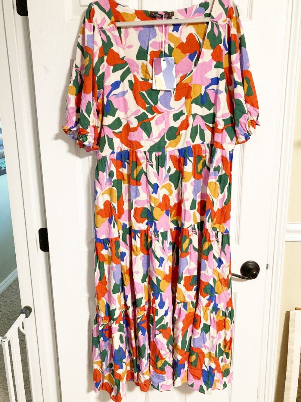 Mister Zimi Luna Midi Dress Sakura NWT AU 16 US 12 Puff Sleeve Tiered